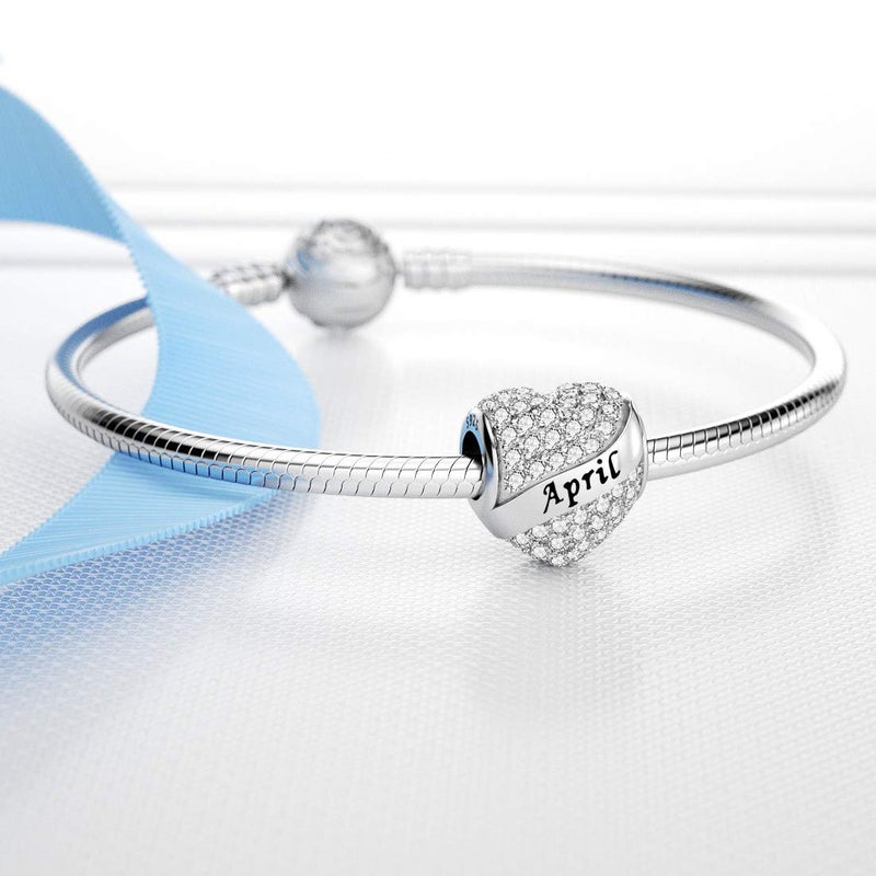 DALARAN Birthstone Charms for Pandora Bracelet 925 Sterling Silver Heart Bead Happy Birthday Present for Women (April Birthday Charms) - Image 2